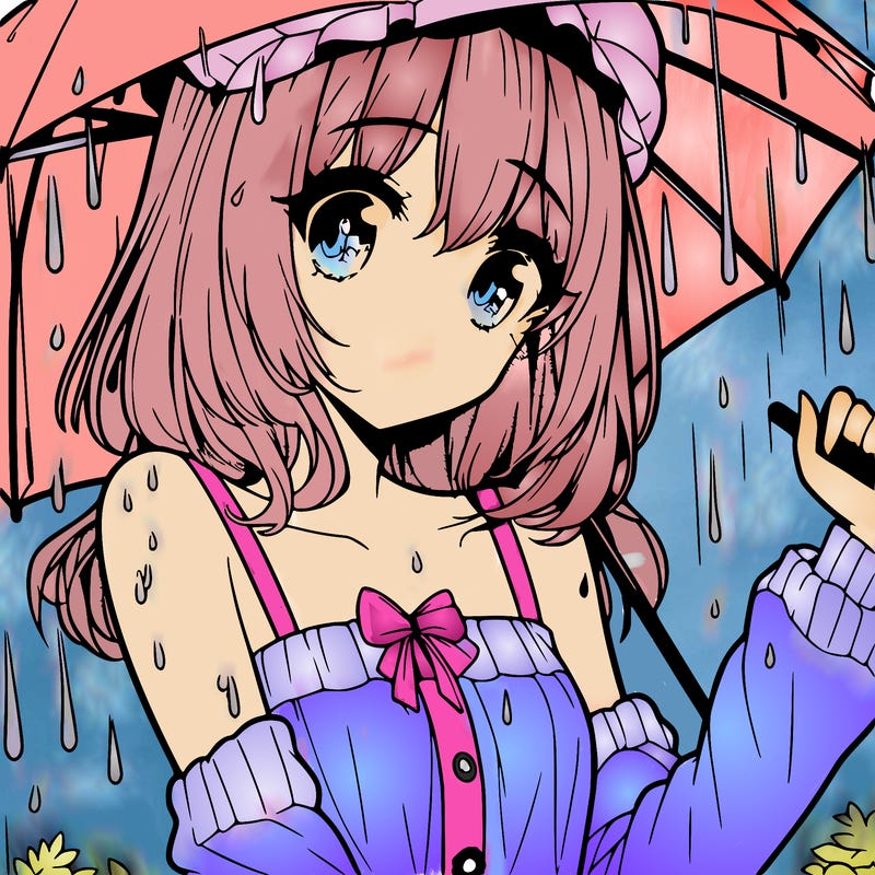 pretty anime girl in the rain