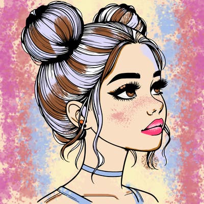 realistic girl with buns on the top of her head