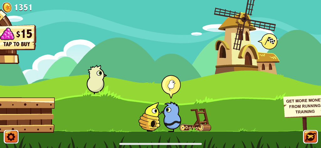 Duck Life 4 - Ducks training in a grassy field with a windmill in Duck Life 4