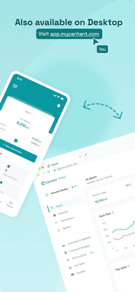 Cantant - Smarter Bookkeeping - Aplicativo de contabilidade Cantant disponível em dispositivos móveis e de desktop