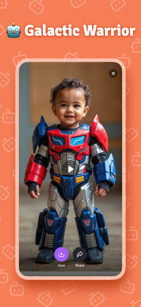 Baby Dance - AI Video - ロボット風の銀河戦士のスーツを着た赤ちゃんのAI生成動画プレビュー。