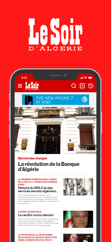 Le Soir d'Algérie - Officiel - Interface of the Le Soir d'Algerie mobile app showing the latest news headlines in French from Algeria.