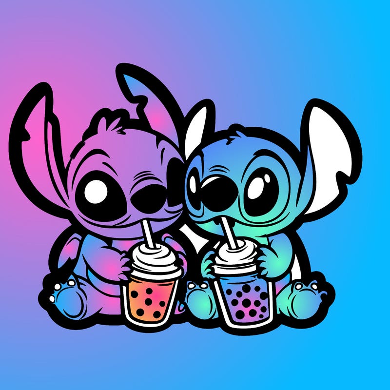 stitch and angle drinking boba