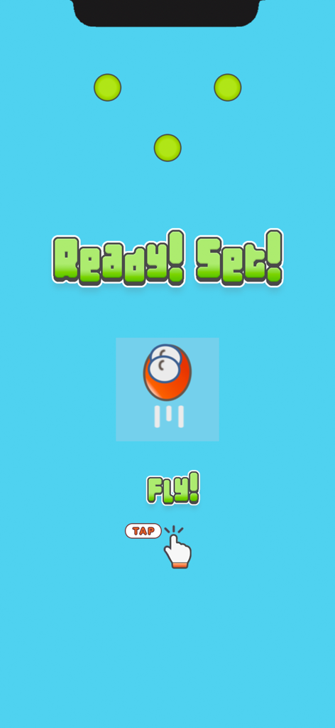 Happy Rise : No Wifi Games - Happy Rise mobile game screenshot showing an orange character on a light blue background with Ready Set Fly text