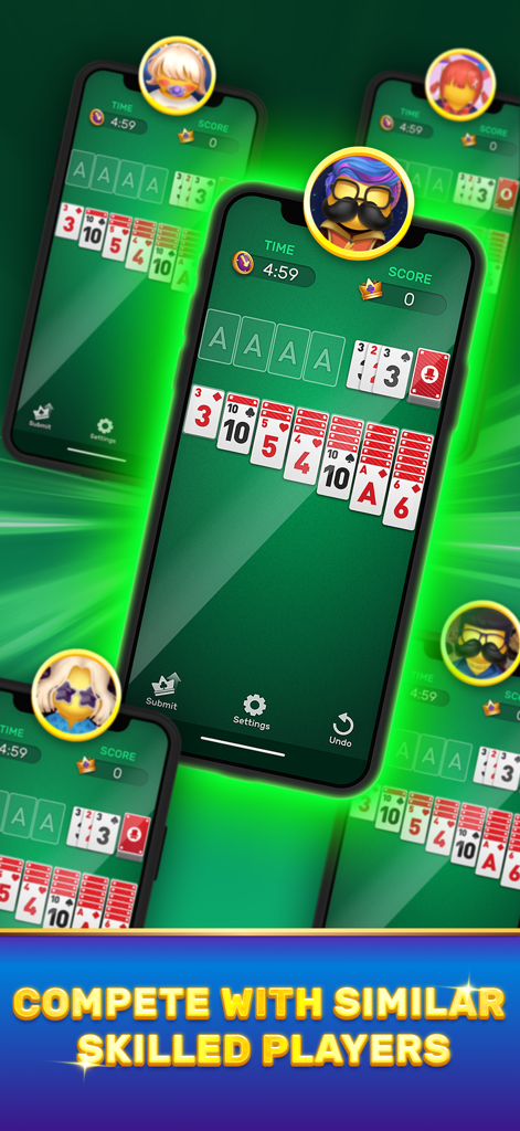 Solitaire Royale mobile game screen showing skill-based competition with other players