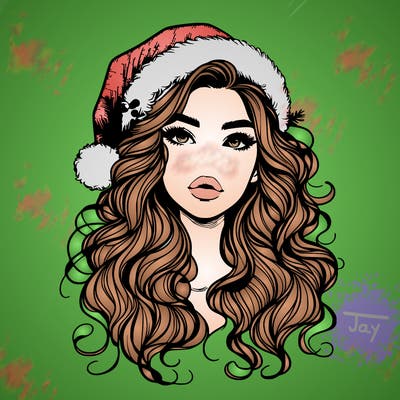 realistic christmas girl with wavy hair and lips