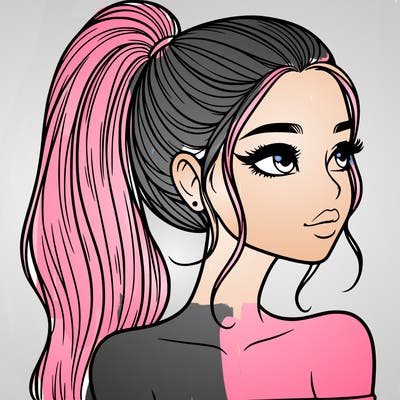 a beautiful and realistic girl with a high pony tail