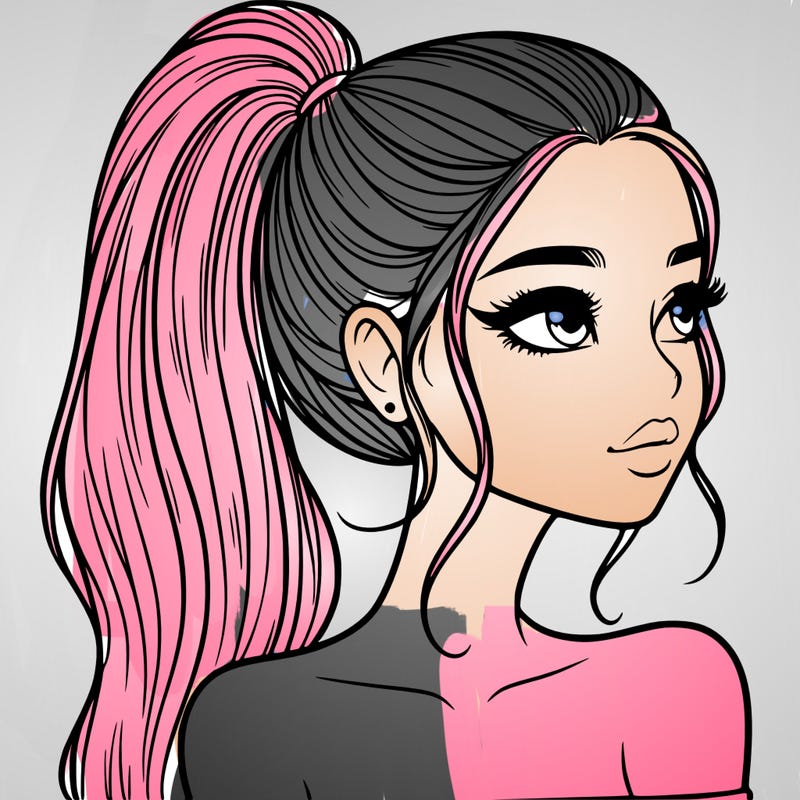 a beautiful and realistic girl with a high pony tail