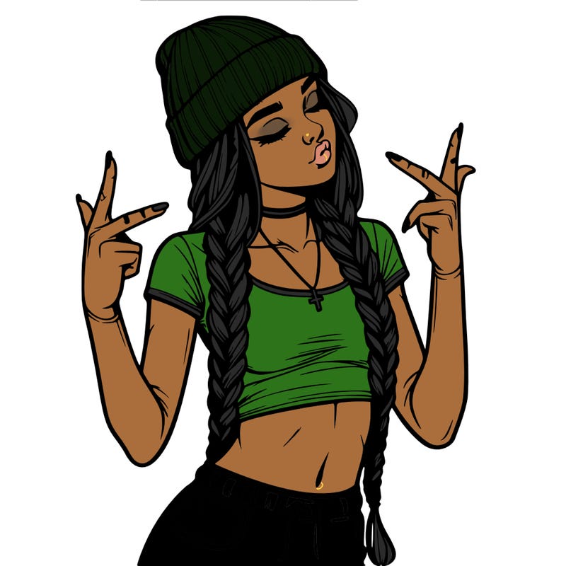 realistic teenage girl with braids and a beanie and crop top doing 🫶🏼