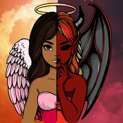 realistic angel half demon