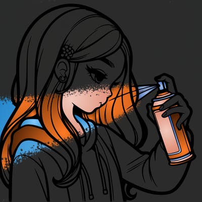 a realistic girl spray painting