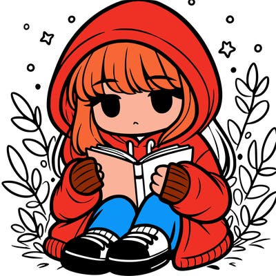 girl in oversized hoodie reading a book