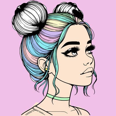 realistic girl with buns on the top of her head
