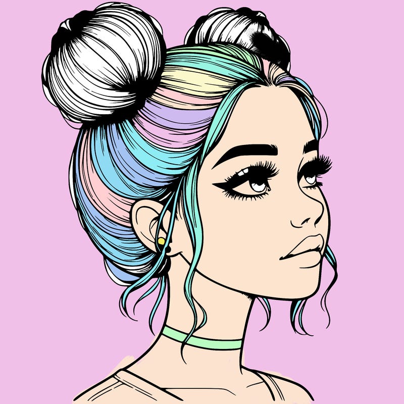 realistic girl with buns on the top of her head