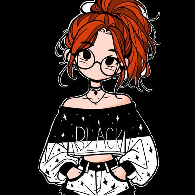 girl with a messy ponytail glasses a baggy crop top and jean shorts