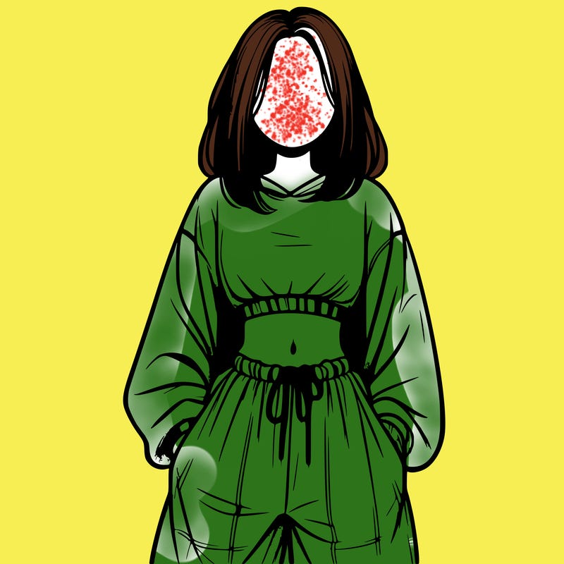 realistic girl faceless with baggy pants and a crop top