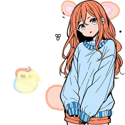 manga teen girl  in a sweater and baggy pants