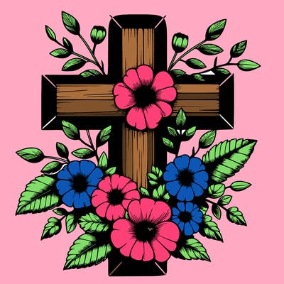 realistic cross with flowers