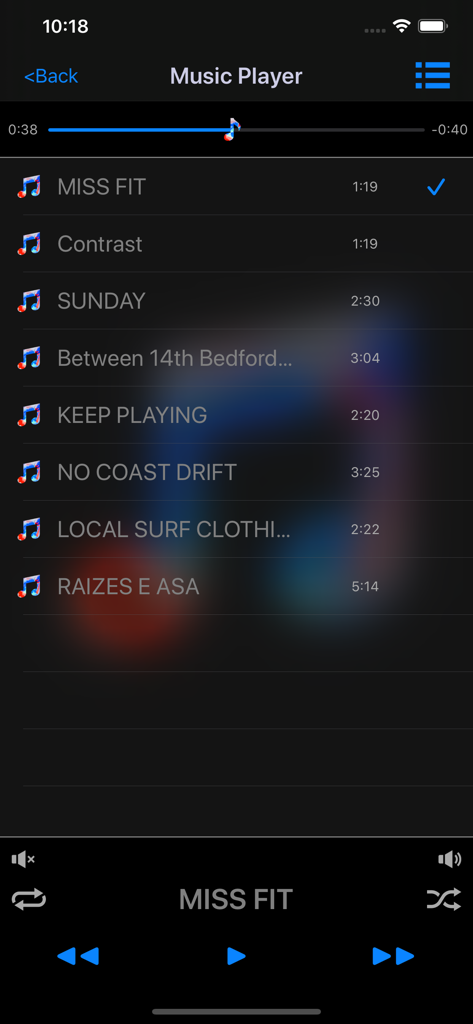 Video 2 Music  Audio Converter - Music player interface of the Video 2 Music app showing a list of converted tracks and playback controls