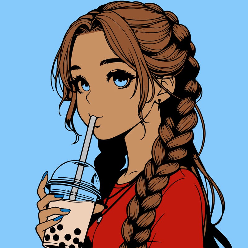 realistic girl with braided hair drinking boba