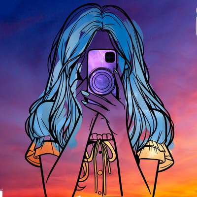 a realistic girl holding her phone taking pictures