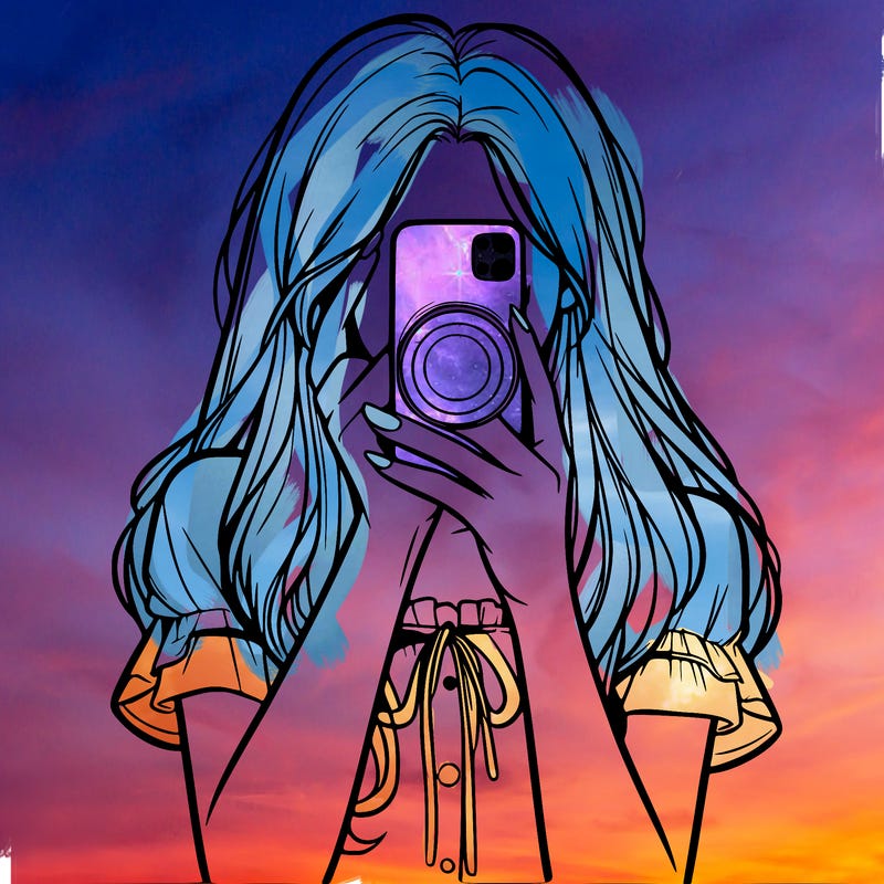 a realistic girl holding her phone taking pictures