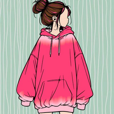 realistic girl with a oversized sweatshirt on and a bun