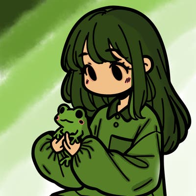 girl with long hair and a oversized shirt. and she is holding a frog