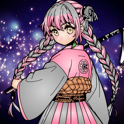anime girl with three braids and a katana whip