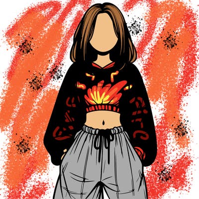 realistic girl faceless with baggy pants and a crop top