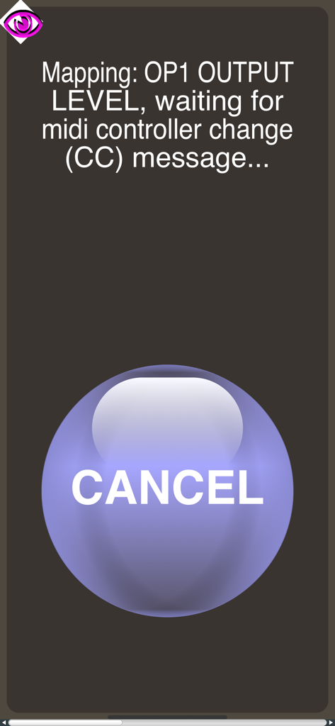 Dexed Synth - Dexed Synth MIDI CC mapping screen waiting for a controller message to map OP1 Output Level.