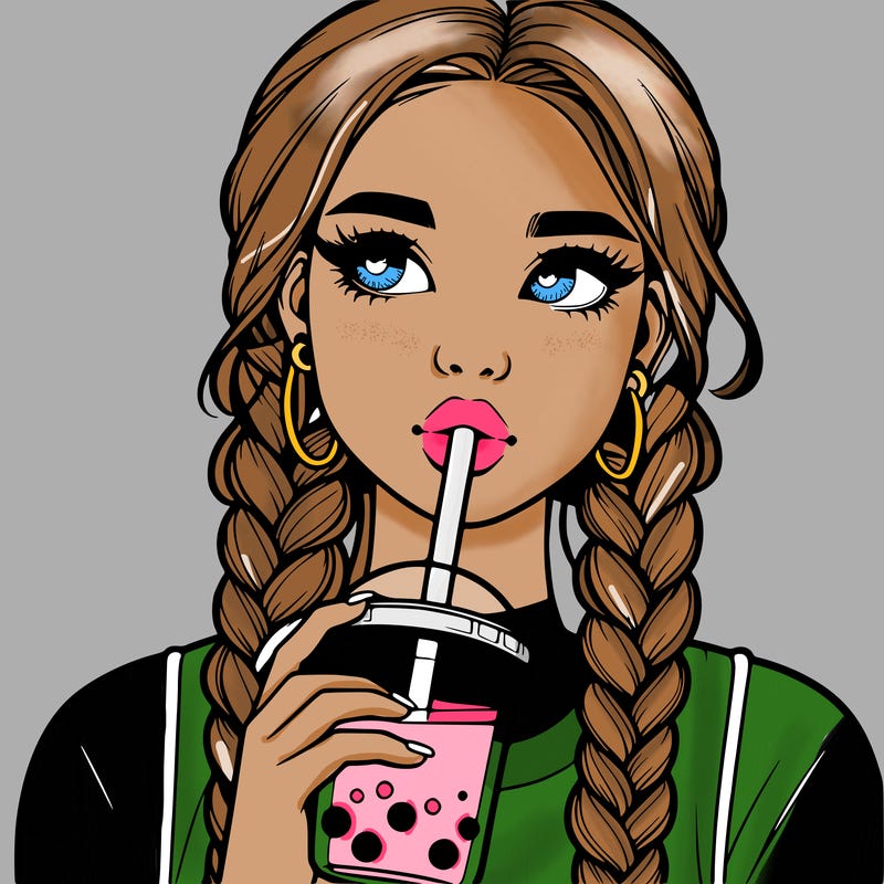 realistic girl with braided hair drinking boba