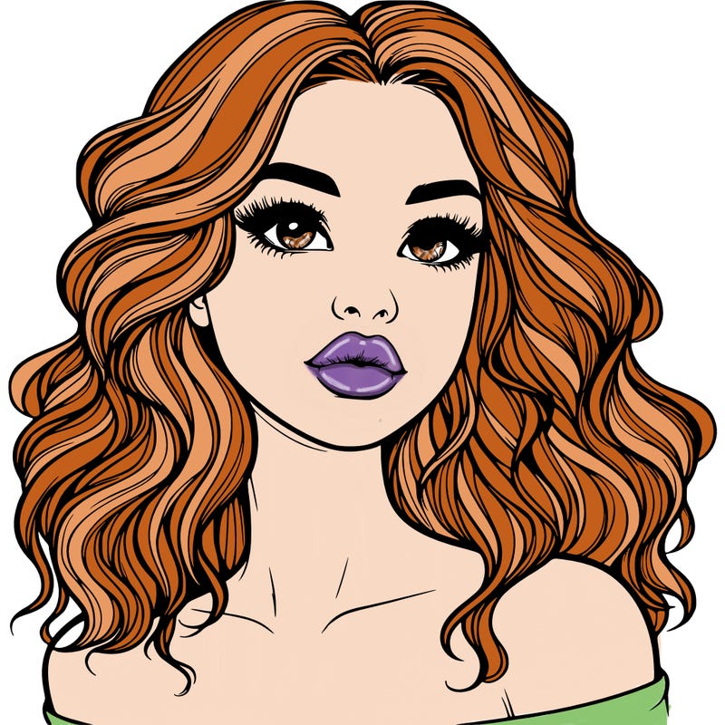 realistic girl with wavy hair and lips