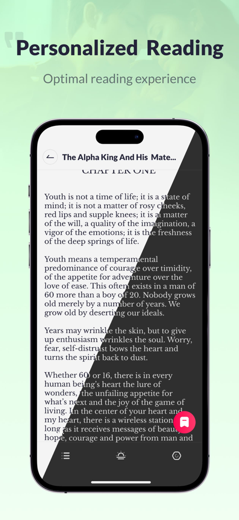 Smartphone screen showing Novelaria app reading interface with a split view of day and night modes