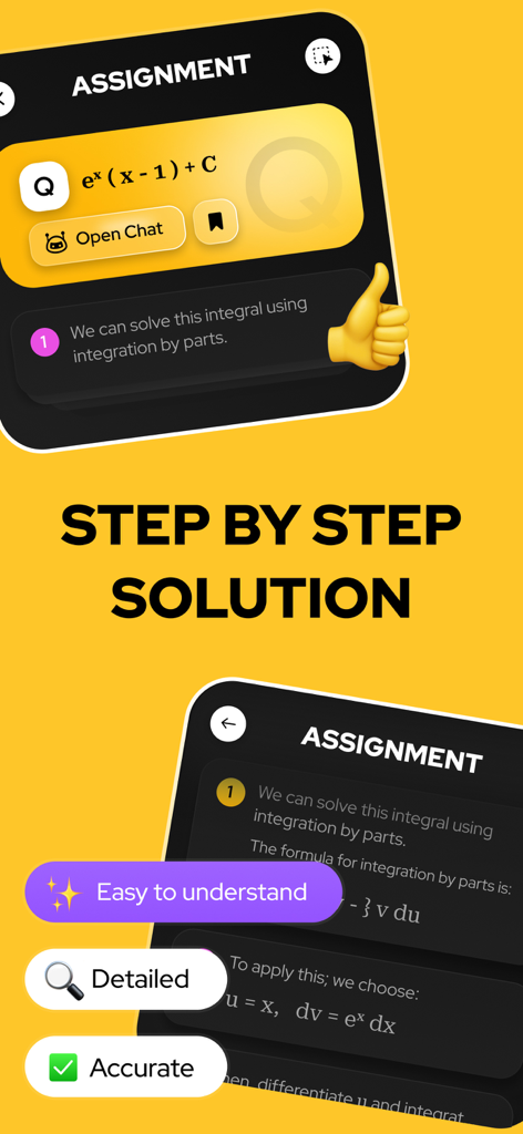 AI Math Problem Solver: MathAI - AI Math Problem Solver app interface displaying a detailed step by step calculus solution