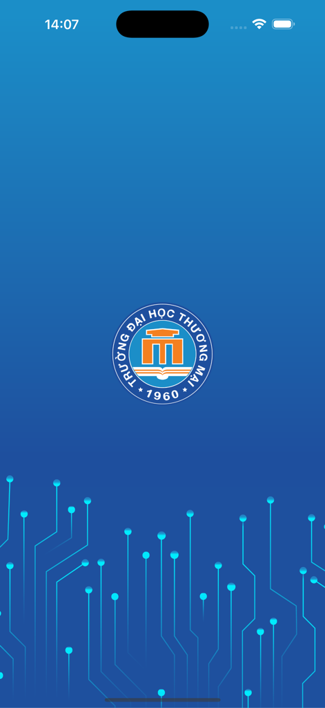 TMU DRM - TMU DRM app splash screen featuring the Thuongmai University logo and blue digital patterns