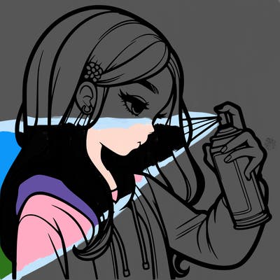 a realistic girl spray painting