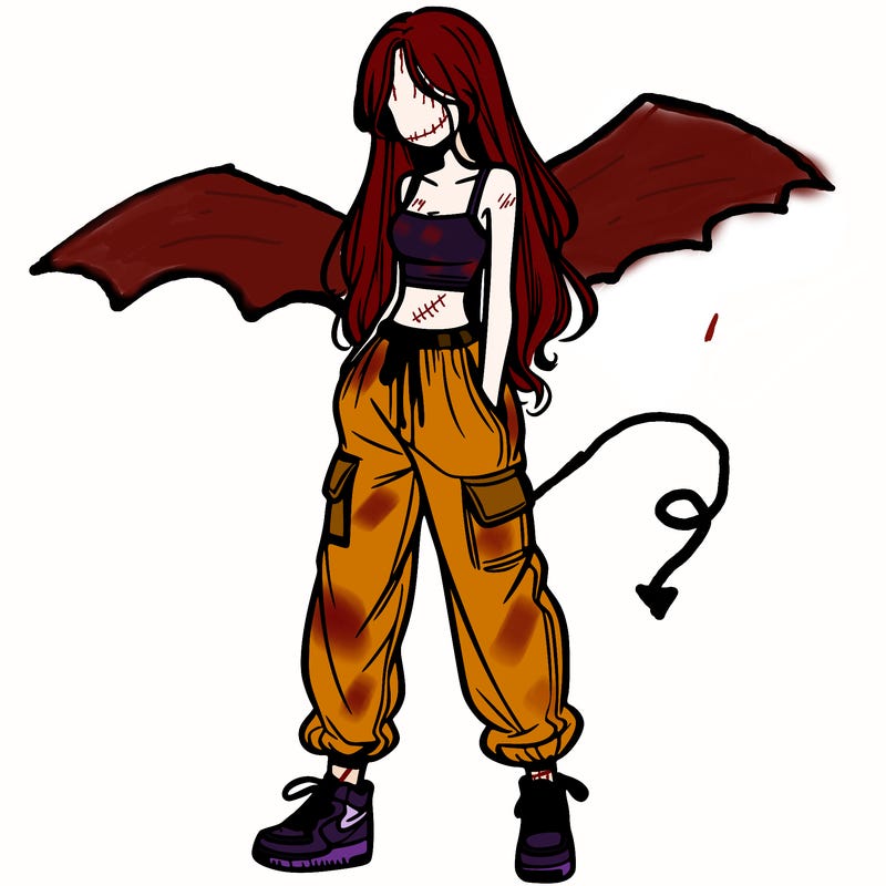 girl in baggy pants crop top and long hair