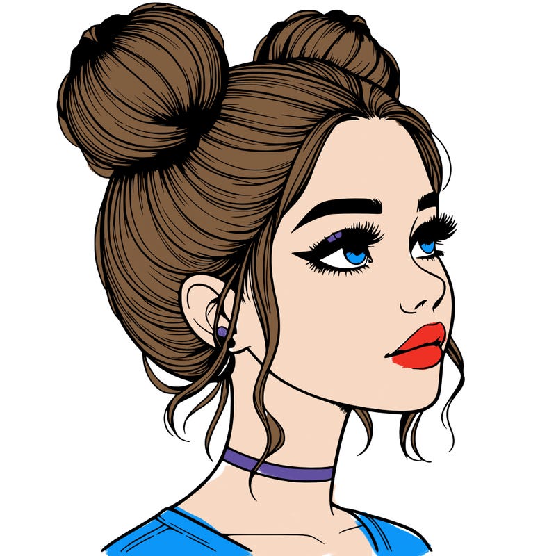 realistic girl with buns on the top of her head