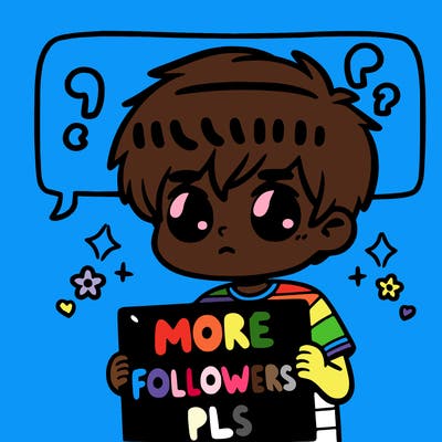 boy with a sign saying more followers pls