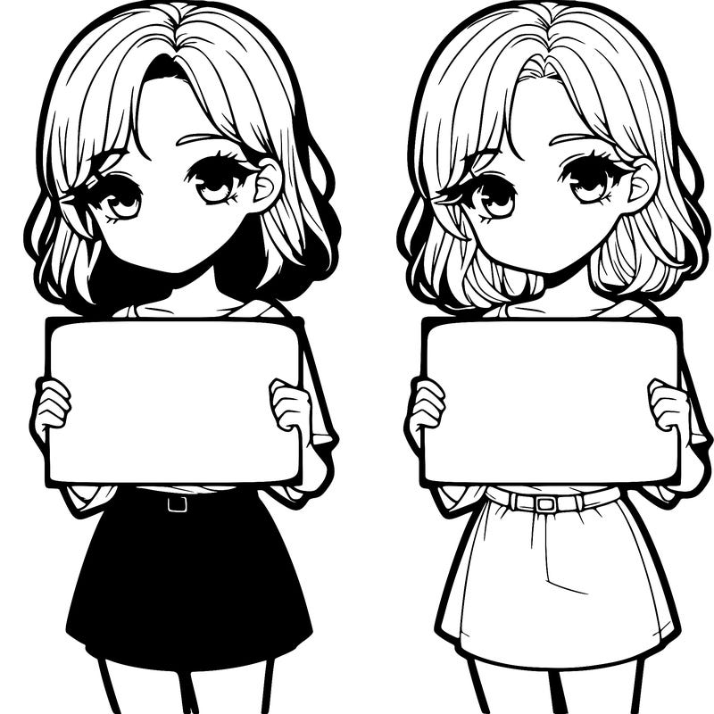 a realistic girl holding a sign