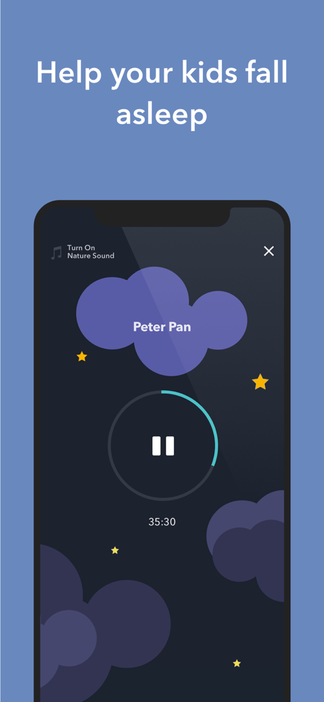Simple Habit app interface showing a Peter Pan bedtime story for kids