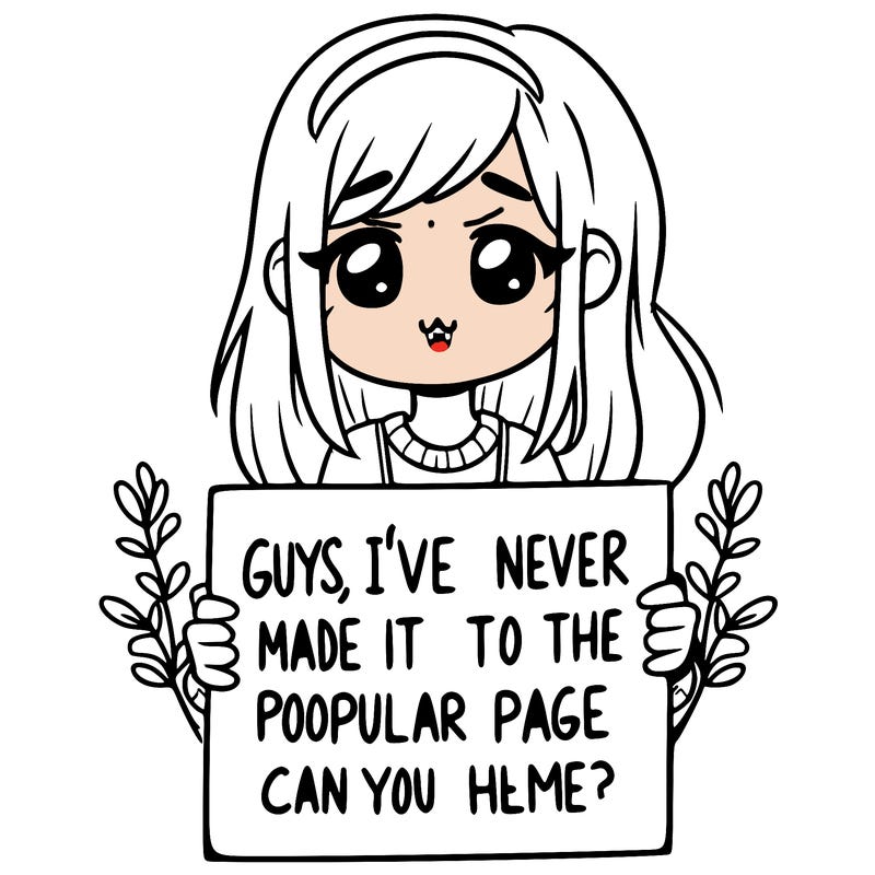 a girl holding up a sign that says, guys, i’ve never made it to the popular page, can you help me?