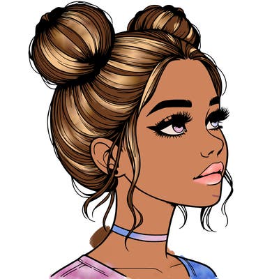 realistic girl with buns on the top of her head