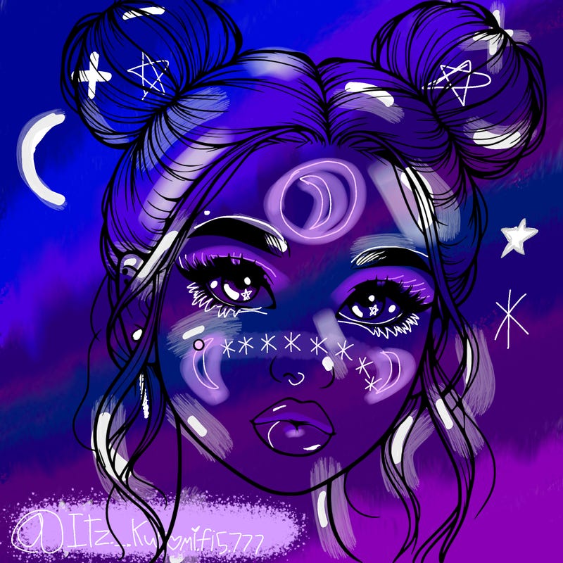 realistic girl with two buns on her hair and lips