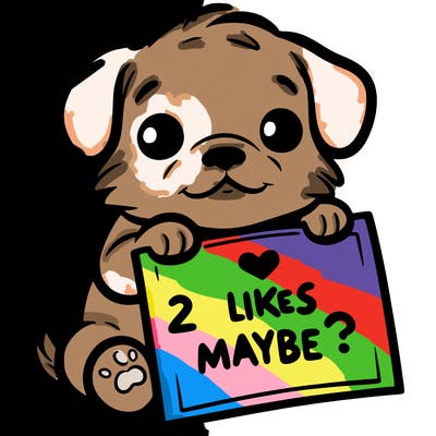 a puppy holding a sign that says 2 likes maybe?