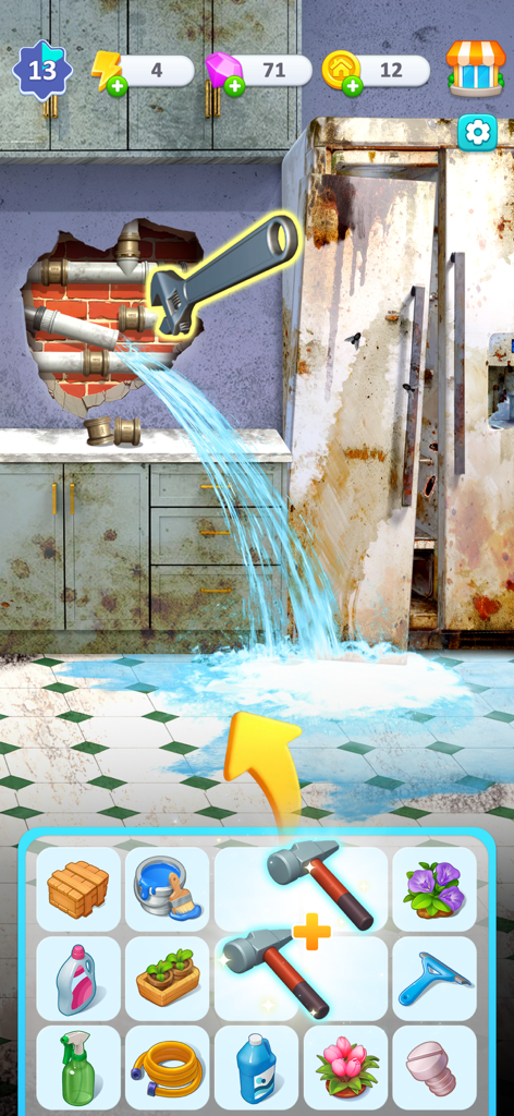 Happy Merge Estate - Repairing a leaky kitchen pipe by merging tools in Happy Merge Estate