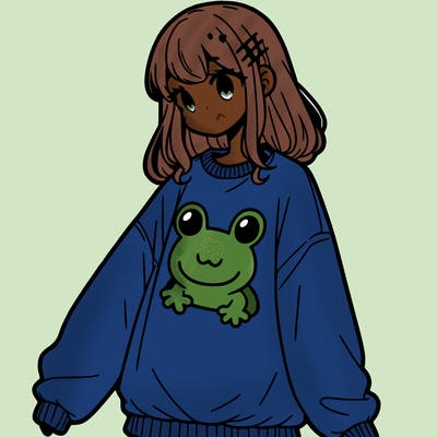 girl wearing frogging sweatshirt