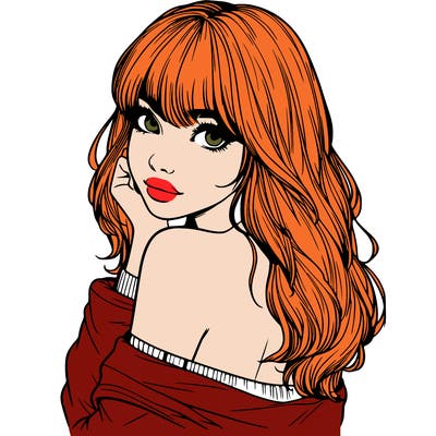 realistic girl with bangs looking over her shoulder