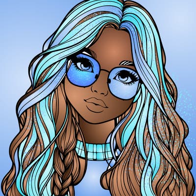 girl with long hair and freckles and glasses realistic